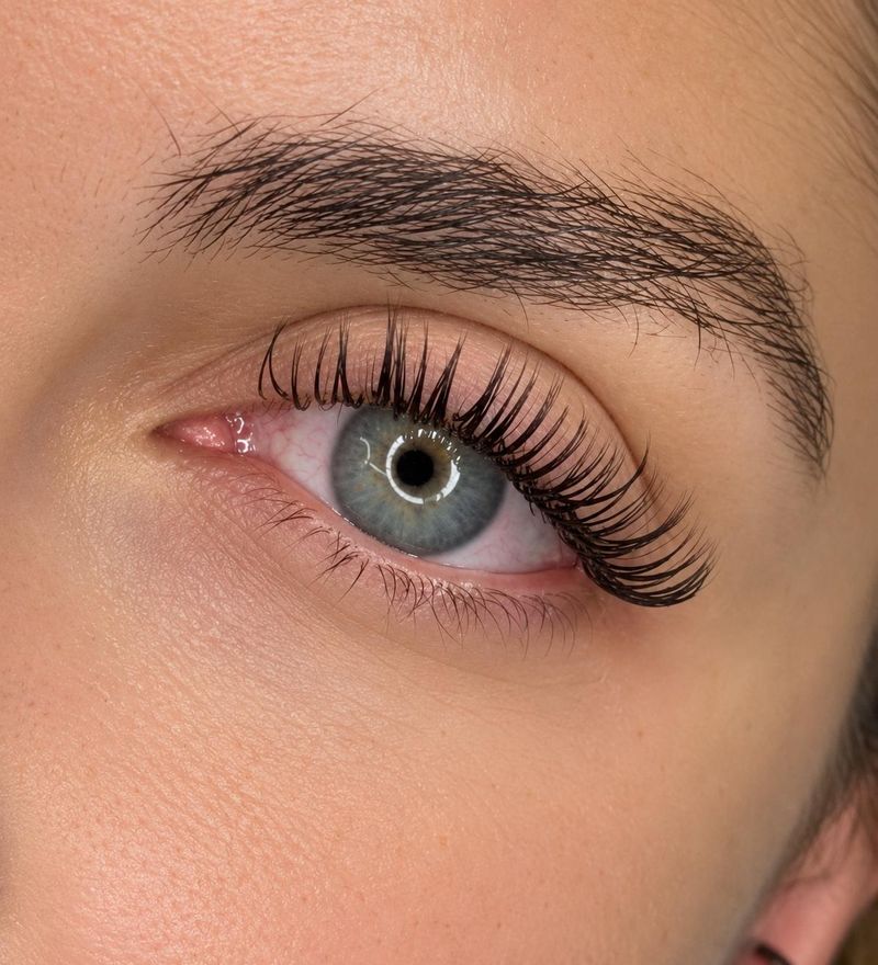 Close dos olhos com extensão de cílios no Efeito Rímel